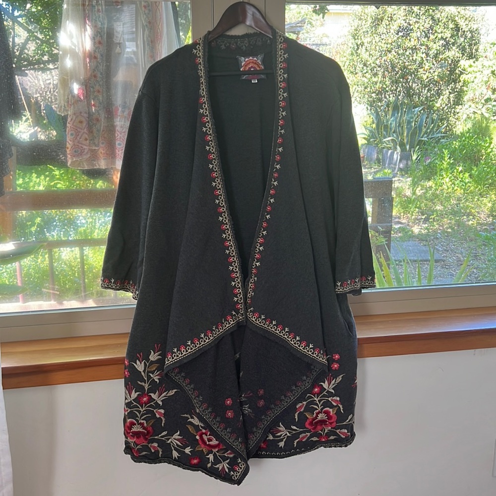 Johnny Was Embroidered Wrap Sweater